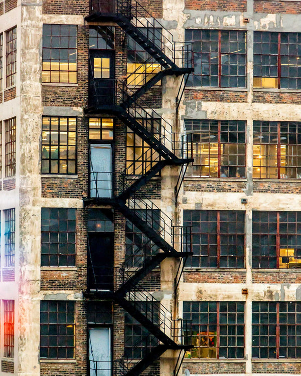 Chicago Photography Print Of Industrial Loft Building In West Loop, After Rainstorm, Urban, Stairwell, Rustic. Art For Gratitude