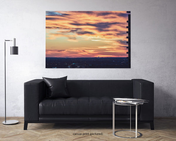 Plane Flying Towards Midway At Sunset, Chicago Fine Art Canvas Print