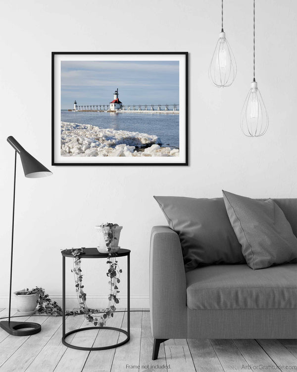 North Pier Lighthouse In Winter, St. Joseph Michigan Fine Art Photography Print