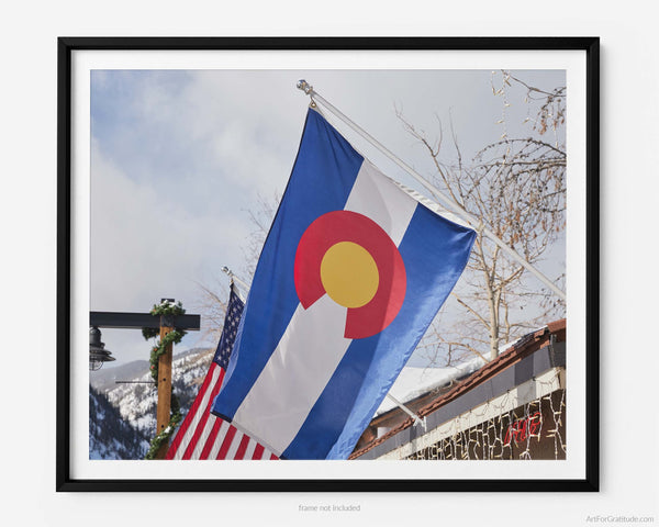 Colorado Flag On Main Street, Frisco Colorado Fine Art Photography Print