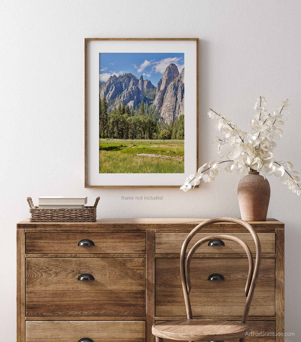 Cathedral Spires & Cathedral Rock Over Meadow, Yosemite Fine Art Photography Print