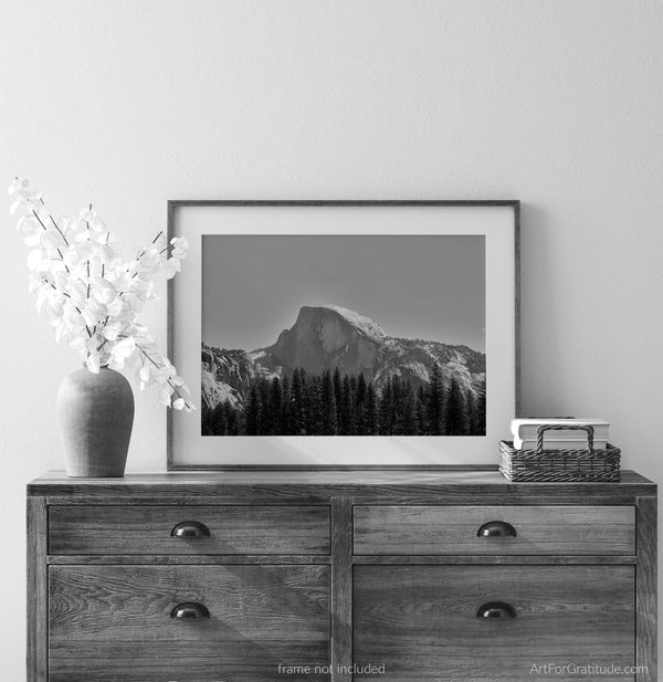 Half Dome Over Pines, Yosemite Black And White Fine Art Photography Print