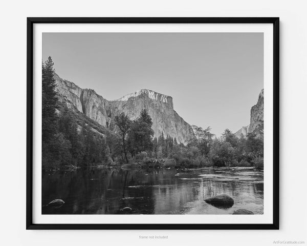 El Capitan Over Merced River, Yosemite Black & White Fine Art Photography Print