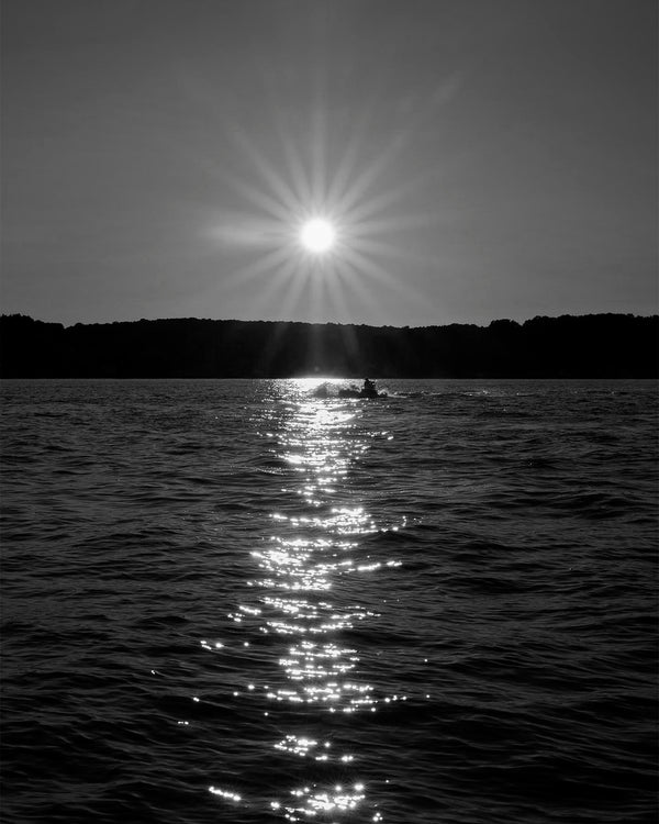 Torch Lake At Sunset With Jet Ski, Torch Lake Michigan Black And White Fine Art Photography Print