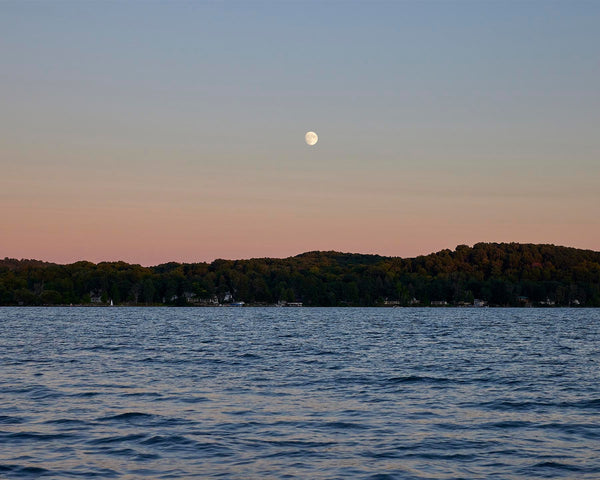 Torch Lake Moon At Sunset, Torch Lake Fine Art Photography Print