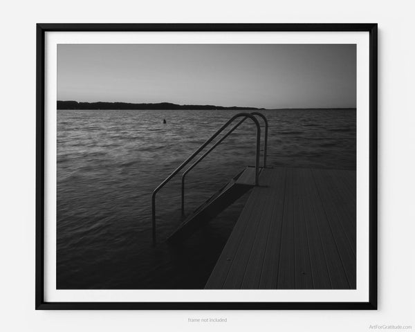 Torch Lake Boat Dock Ladder, Torch Lake Michigan Black And White Fine Art Photography Print
