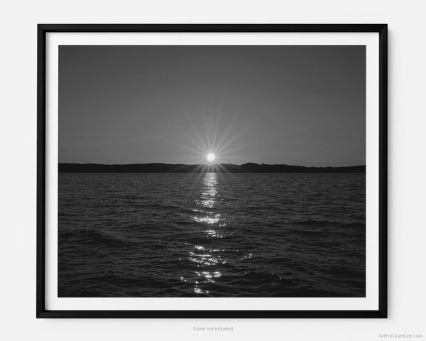 Torch Lake At Sunset, Torch Lake Michigan Black And White Fine Art Photography Print
