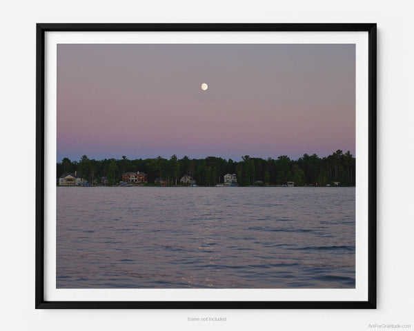 Torch Lake Moon At Sunset, Torch Lake Michigan Fine Art Photography Print