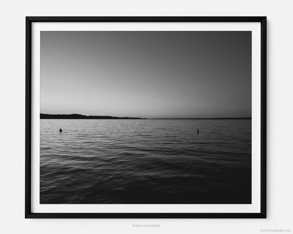 Torch Lake At Sunset, Torch Lake Michigan Black And White Fine Art Photography Print