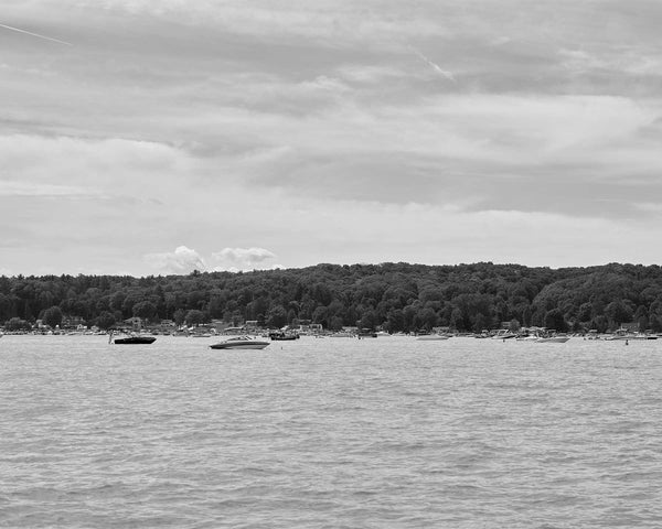 Torch Lake Sandbar And Boats, Torch Lake Michigan Black And White Fine Art Photography Print