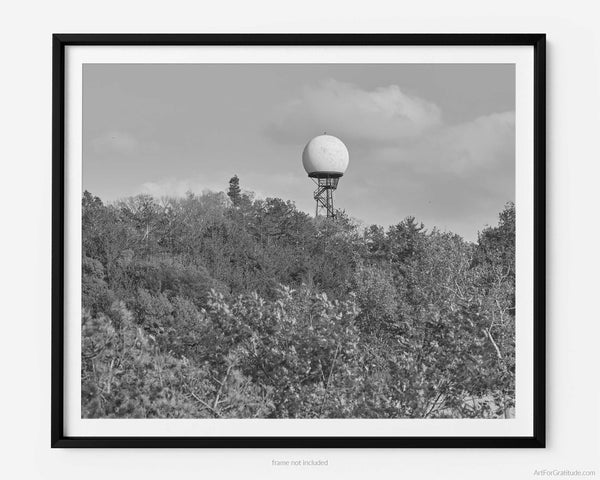 Mount Baldhead Radar Tower in Fall, Saugatuck Michigan Black And White Fine Art Photography Print