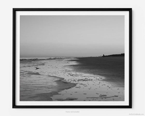 Calm Ocean Sunset at Palmetto Dunes, Hilton Head Island Black And White Fine Art Photography Print