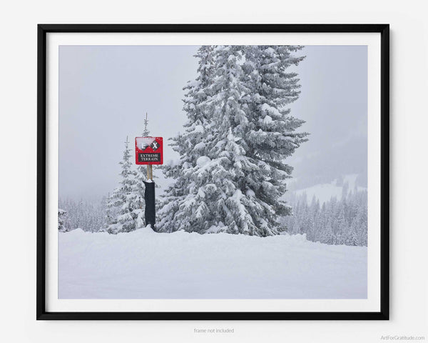 Extreme Terrain Black Diamond Sign At Vail Ski Resort, Vail Colorado Fine Art Photography Print