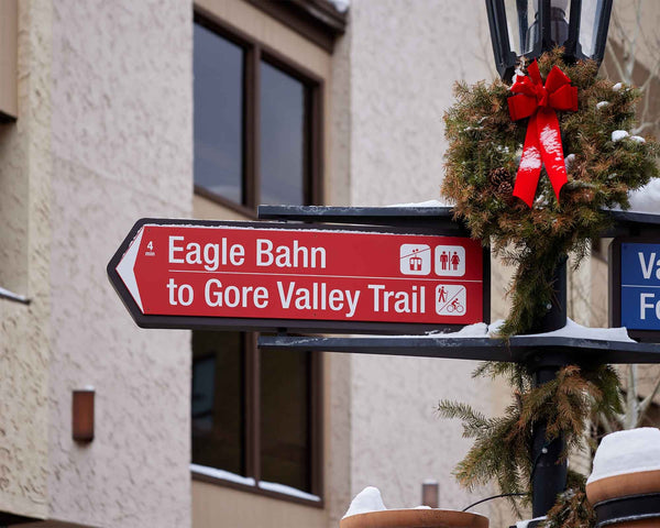 Sign To Eagle Bahn Gondola & Gore Valley Trail In Lionshead, Vail Colorado Fine Art Photography Print