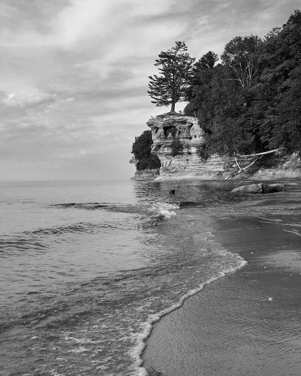 Chapel Rock, Pictured Rocks Michigan Black And White Fine Art Photography Print