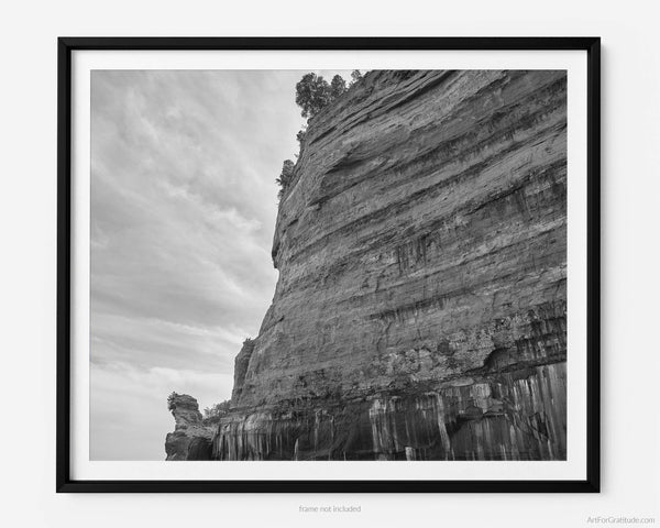 Kissing Rock And Sandstone Cliffs, Pictured Rocks Michigan Black And White Fine Art Photography Print