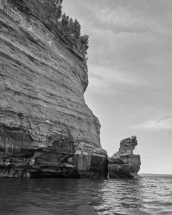 Kissing Rock And Sandstone Cliffs, Pictured Rocks Michigan Black And White Fine Art Photography Print