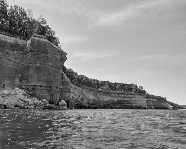 Sandstone Cliffs, Pictured Rocks Michigan Black And White Fine Art Photography Print