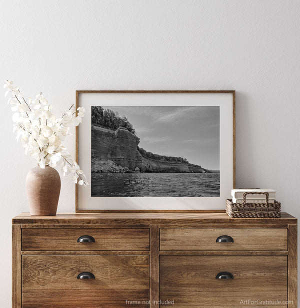 Sandstone Cliffs, Pictured Rocks Michigan Black And White Fine Art Photography Print