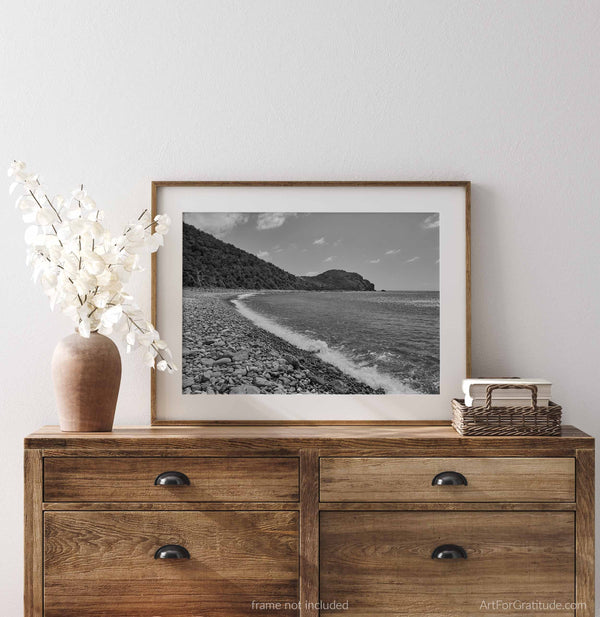 Blue Cobblestone Beach, St. John USVI Black And White Fine Art Photography Print