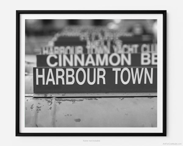 Harbor Town Mailbox Sign In Sea Pines, Hilton Head Island Black And White Fine Art Photography Print, Wall Art, Art For Gratitude