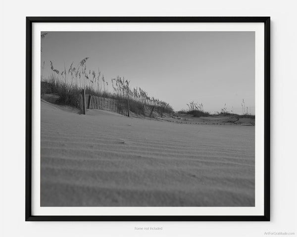 Palmetto Dunes Beach At Sunrise, Hilton Head Island Black And White Fine Art Photography Print, With Sand Dunes, Art For Gratitude