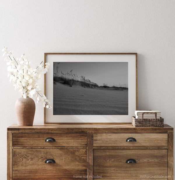 Palmetto Dunes Beach At Sunrise, Hilton Head Island Black And White Fine Art Photography Print, With Sand Dunes