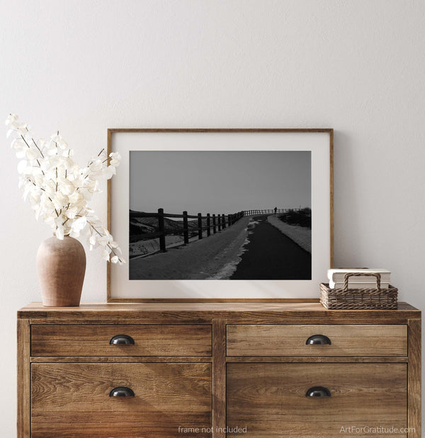 Runner On Winding Road At Sunset, Avon Colorado Black And White Fine Art Photography Print, Art For Gratitude