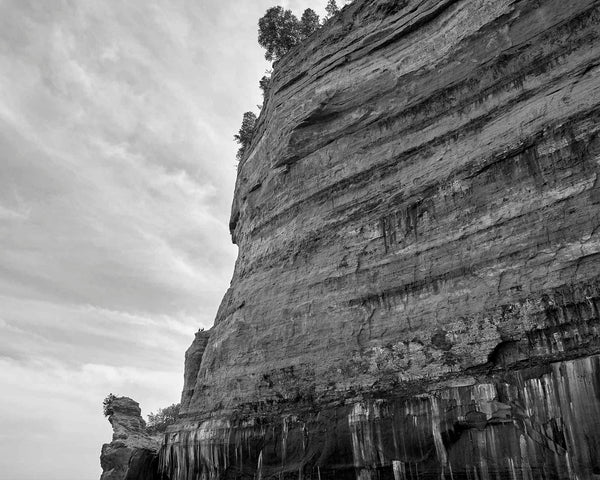 Kissing Rock And Sandstone Cliffs, Pictured Rocks Michigan Black And White Fine Art Photography Print