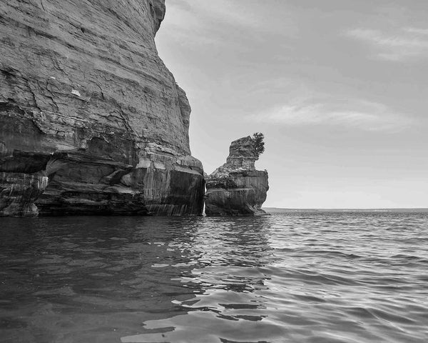 Kissing Rock, Pictured Rocks Michigan Black And White Fine Art Photography Print