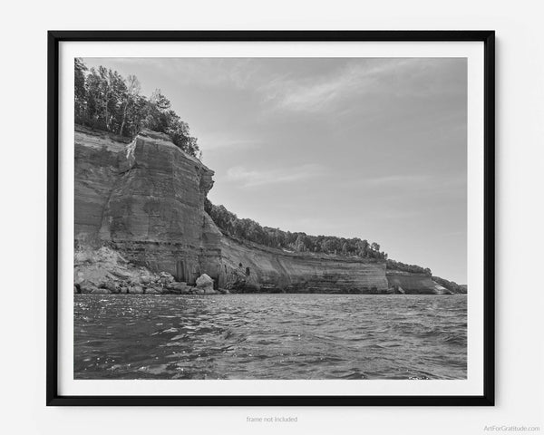 Sandstone Cliffs, Pictured Rocks Michigan Black And White Fine Art Photography Print