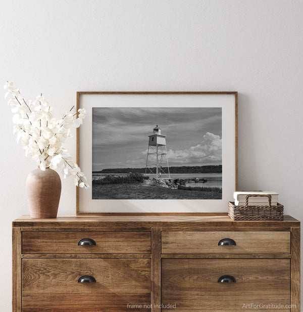 Grand Marais Lighthouse, Grand Marais Michigan Black And White Fine Art Photography Print, Art For Gratitude.