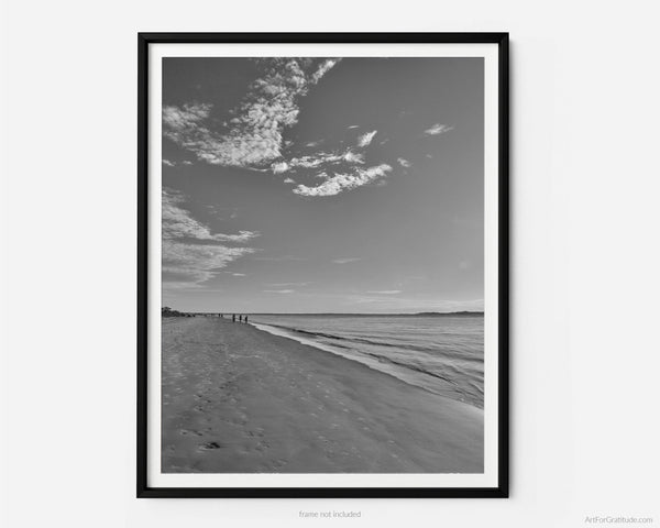 South Beach At Sunset In Sea Pines, Hilton Head Island Black And White Fine Art Photography Print, Art For Gratitude