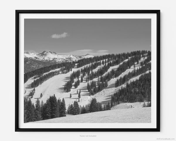 View Off Mountaintop Express Ski Lift At Ski Runs, Vail Colorado Black And White Fine Art Photography Print, Art For Gratitude