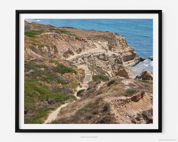 The Beach Trail, Torrey Pines Fine Art Photography Print, View Of Stairs From Yucca Point, In San Diego California, Art For Gratitude