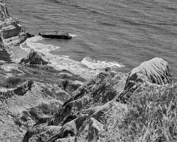 Torrey Pines State Beach, Torrey Pines Black And White Fine Art Photography Print, View From Yucca Point On Beach Trail, In San Diego