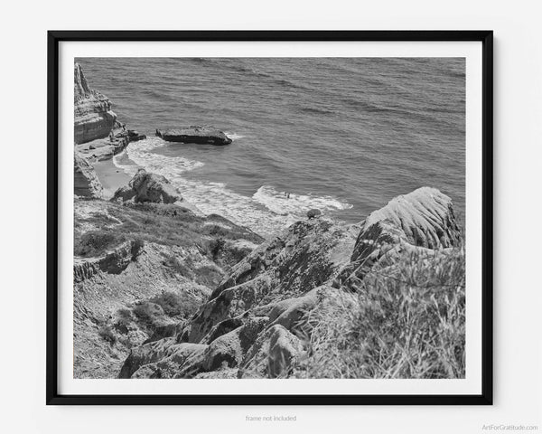 Torrey Pines State Beach, Torrey Pines Black And White Fine Art Photography Print, View From Yucca Point On Beach Trail, In San Diego