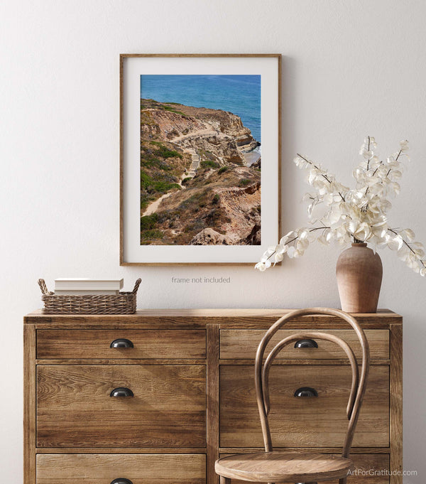 Torrey Pines Beach Trail Fine Art Photography Print, Stairs From Yucca Point, In San Diego California, Art For Gratitude