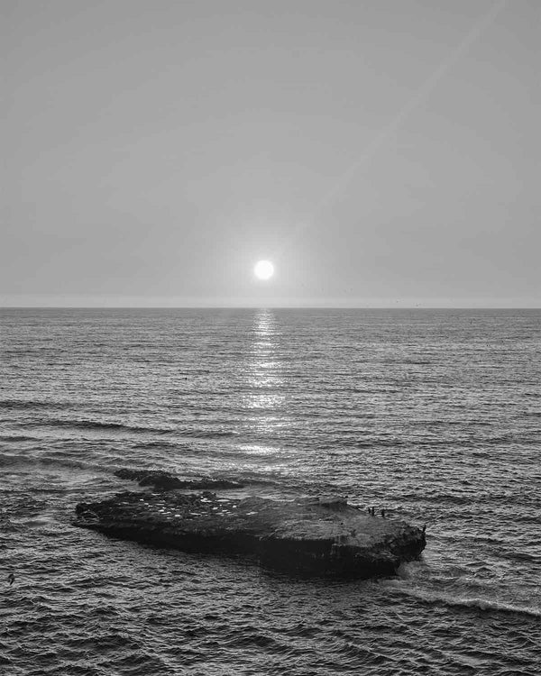 Sunset Near Seal Rock And Shell Beach, La Jolla Black And White Fine Art Photography Print, In San Diego California, Art For Gratitude