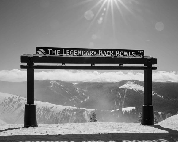 Vail Ski Resort Legendary Back Bowls Sign, Black And White Framed Canvas Print, Vail Wall Art, Floating Frame, by Art For Gratitude