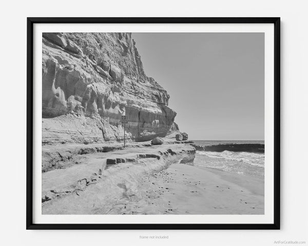 Black&#39;s Beach Passage At Flat Rock, Torrey Pines Black And White Fine Art Photography Print, On Beach Trail, In San Diego, Art For Gratitude