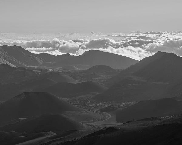 Haleakalā Summit View Towards Sliding Sands Trail, Haleakalā National Park Black And White Fine Art Photography Print, In Maui Hawaii