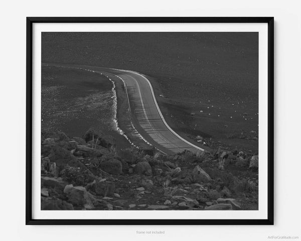 Crater Road At Haleakalā Summit At Sunrise, Haleakalā National Park Black And White Fine Art Photography Print, In Maui Hawaii